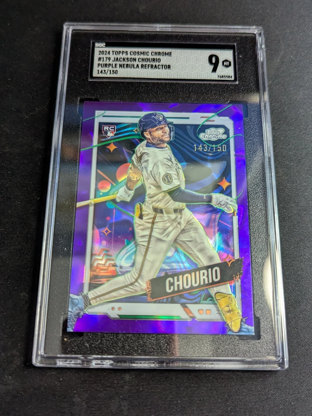 2024 Topps Cosmic Chrome Purple Nebula Refr. Jackson Chourio 143/150 #179 SGC 9